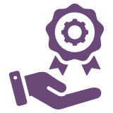 Hand holding a gear-shaped badge