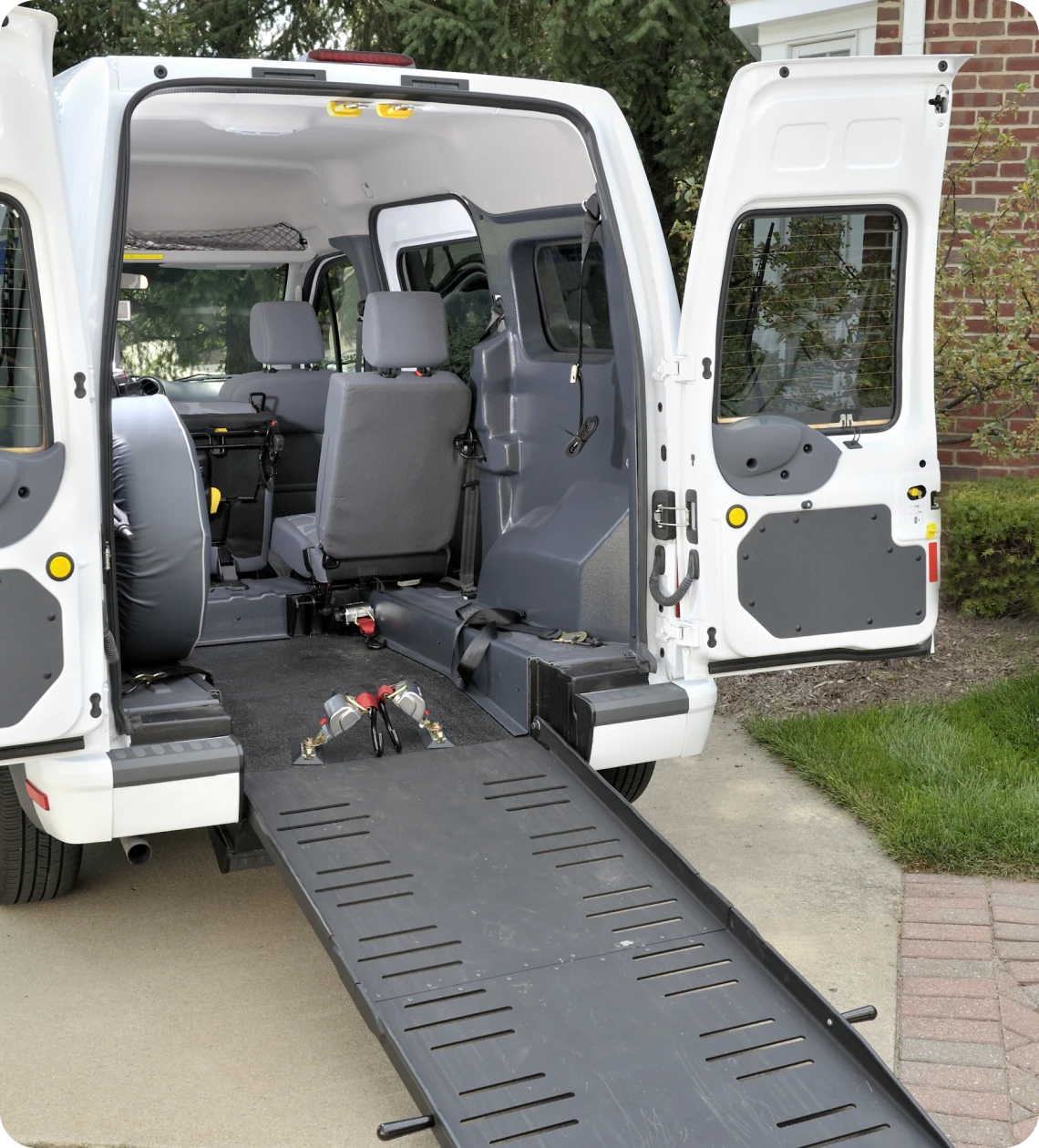 Wheelchair-accessible van with ramp extended